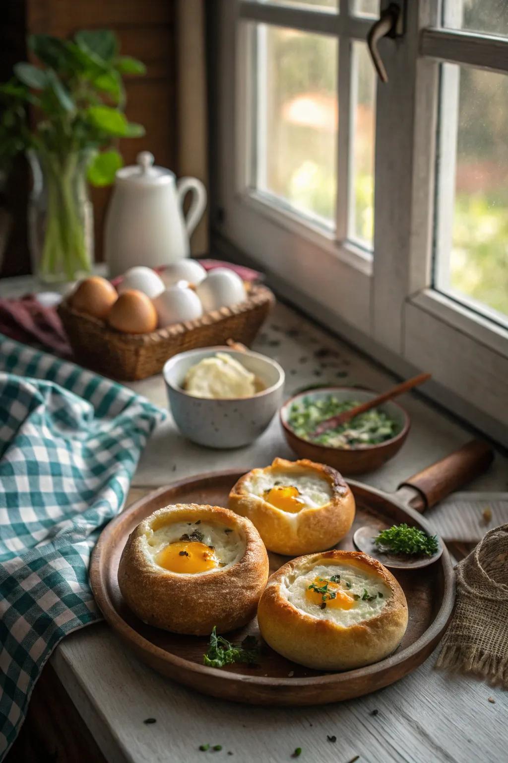 Eggs in a bread casing provide a comforting and personal breakfast experience.