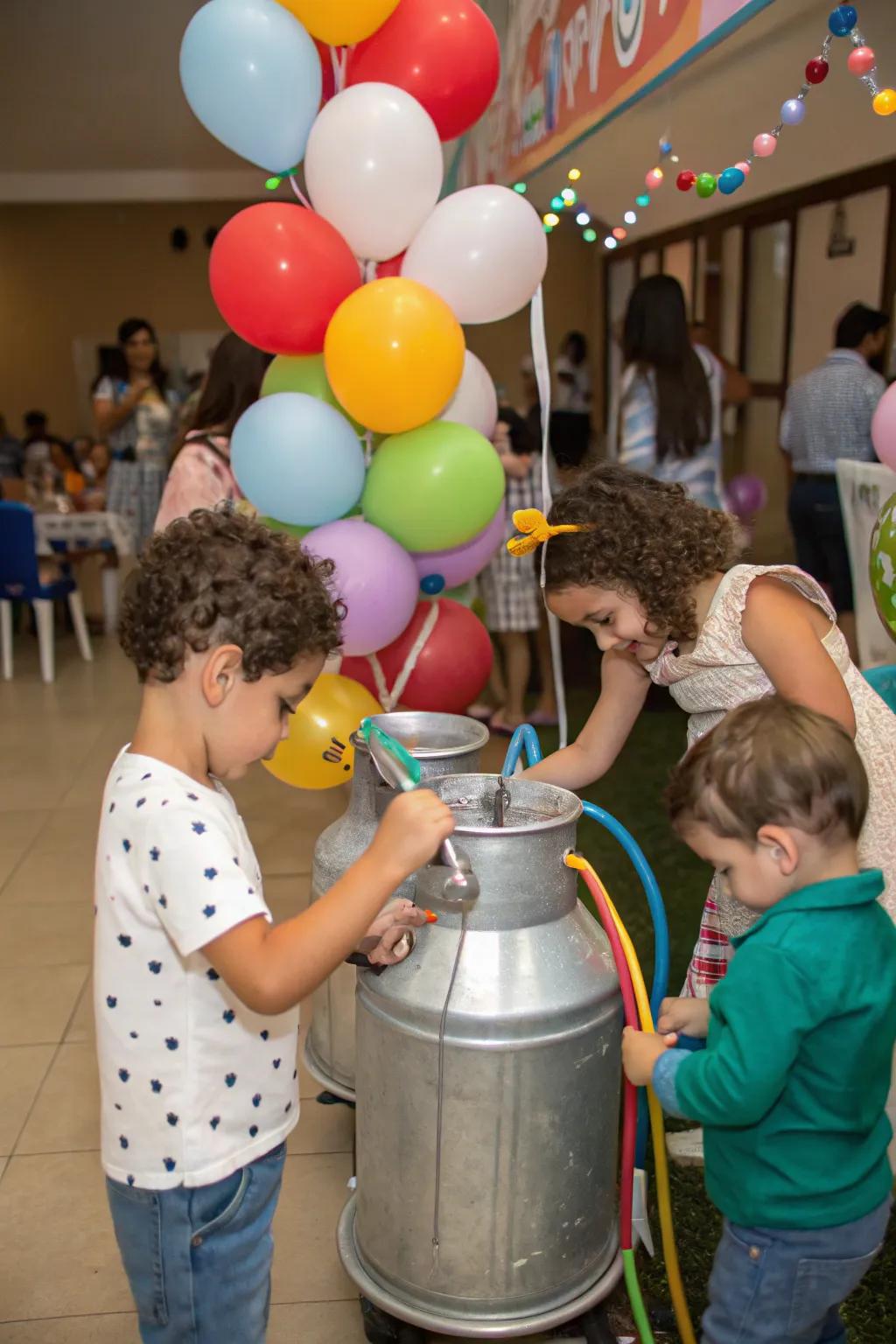 A DIY milking station adds a fun and educational farm element to the party.