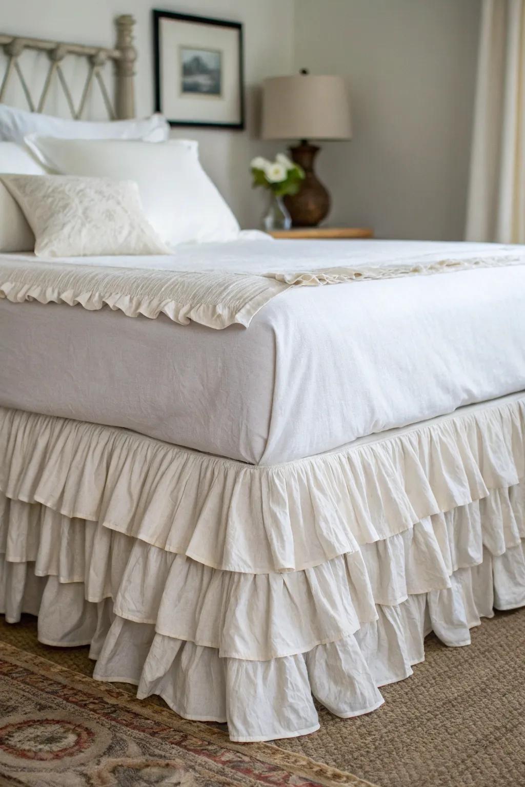 Layered bed skirts give a delicate touch.