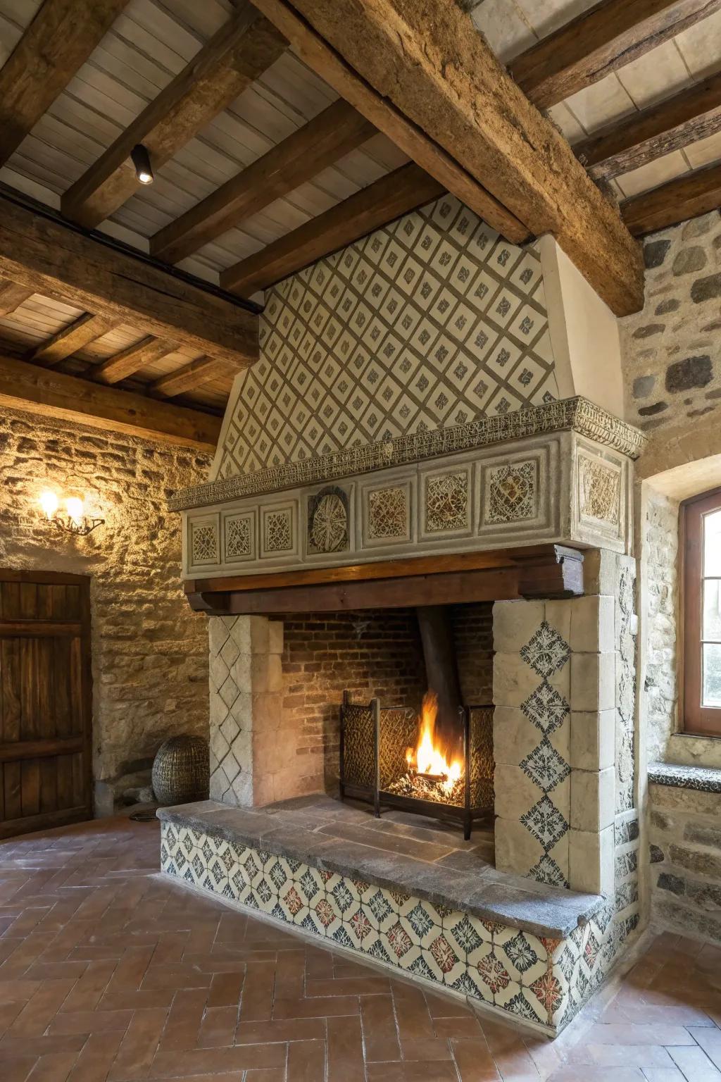 Configured blocks appending profundity to a farmhouse fireplace.