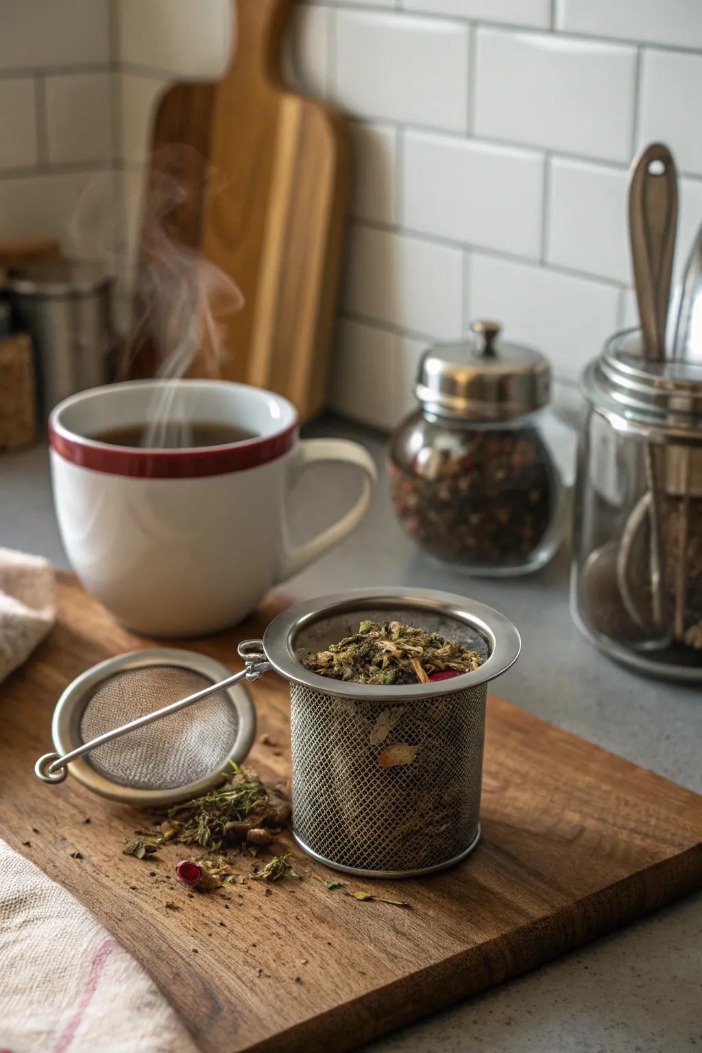 This convenient filter makes it simple to brew a perfect cup of tea.