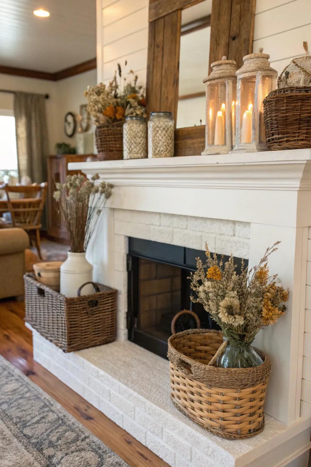 Farmhouse style with rustic decor.