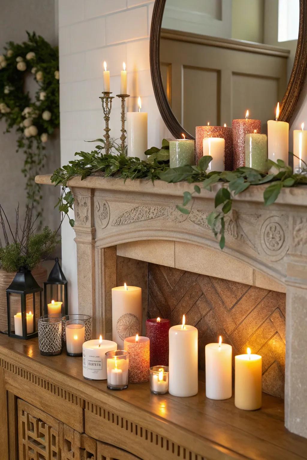 A mantel adorned with aroma wax lights that enhance the room's atmosphere.