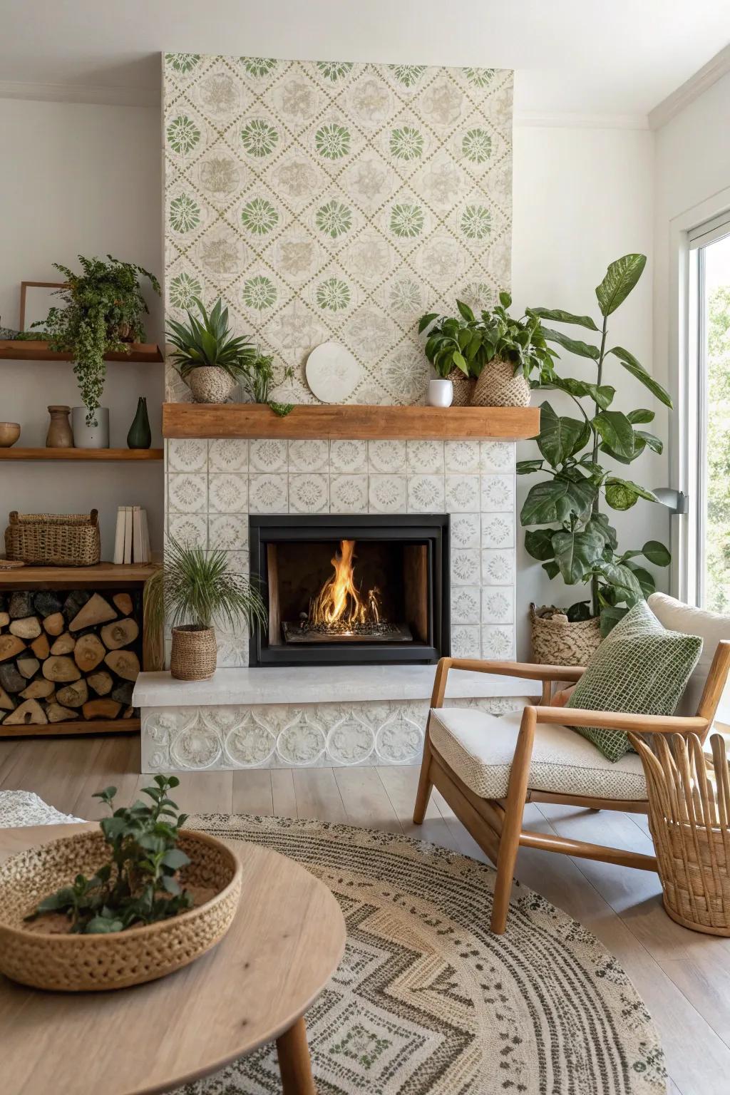 Eco-conscious finishes provide a sustainable yet fashionable fireplace aesthetic.