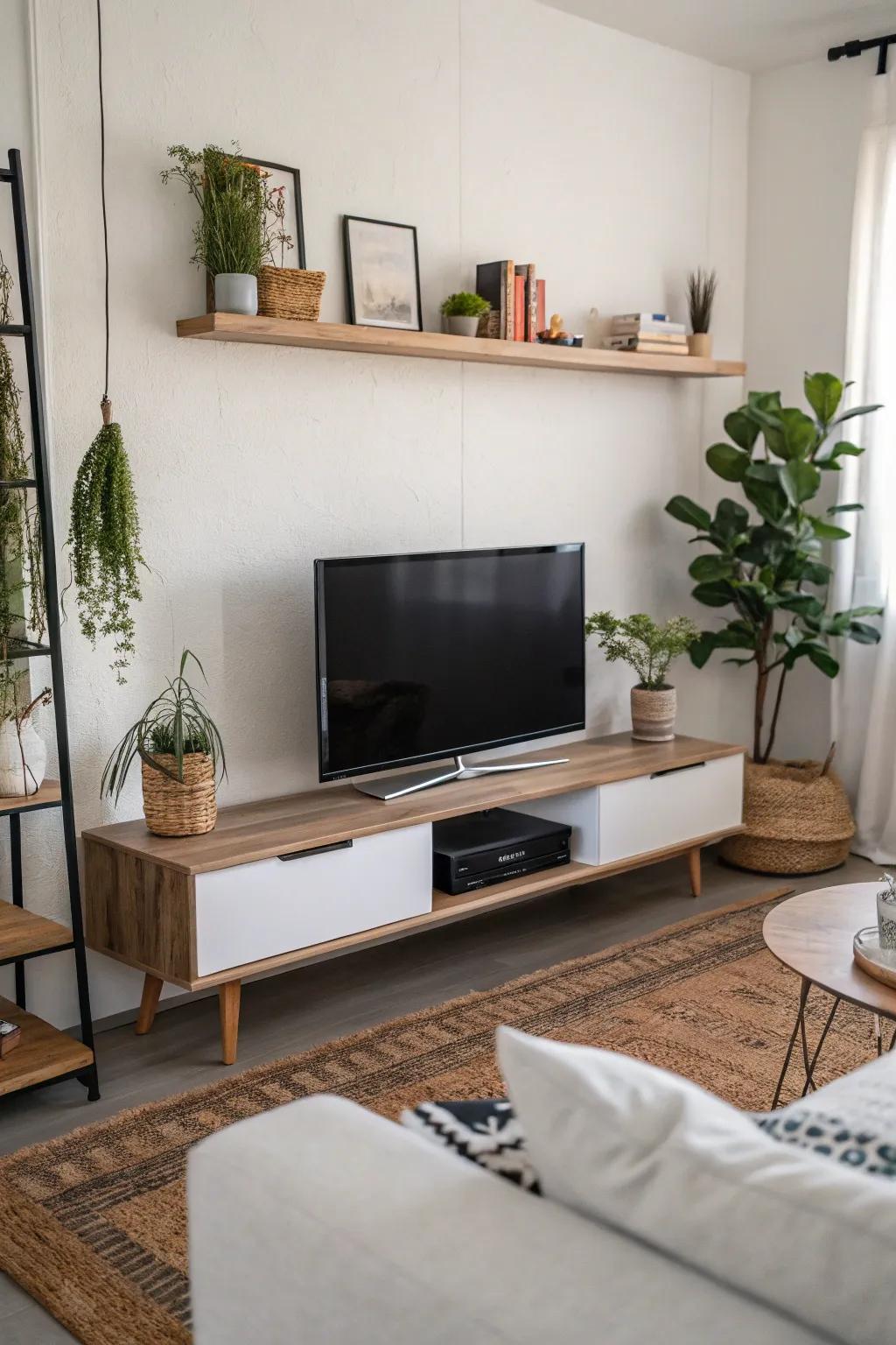Go sleek and modern with a floating TV stand.