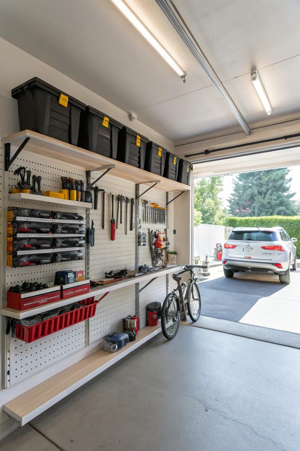 Garage shelves for efficient storage.