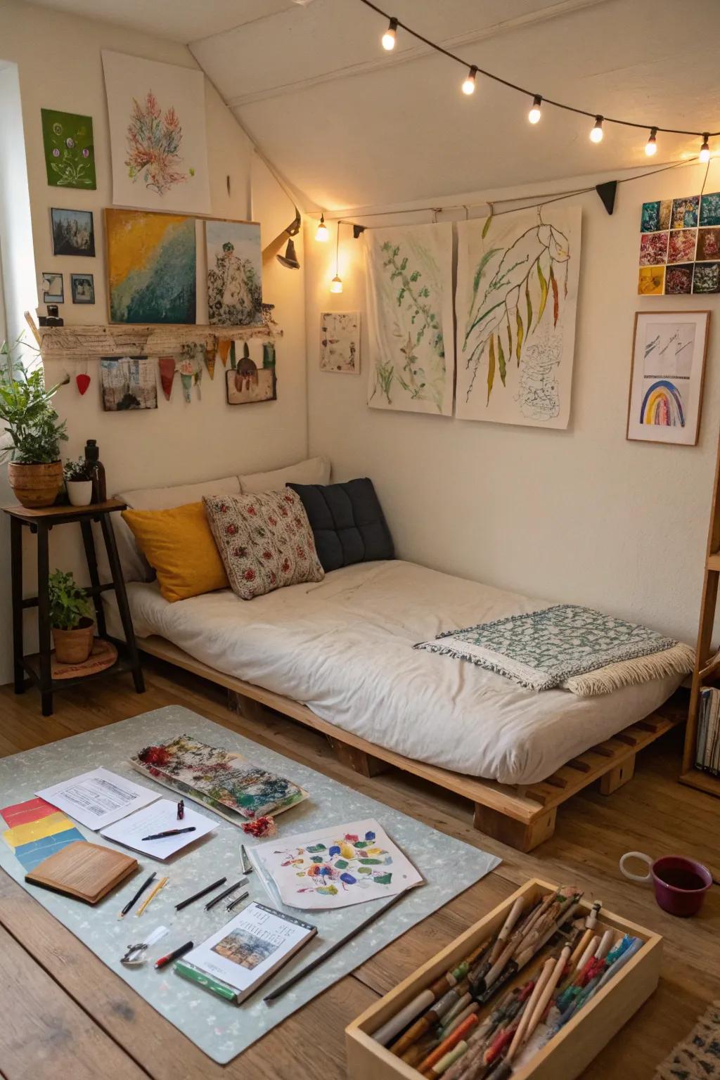 An artist's studio vibe can inspire creativity and comfort.