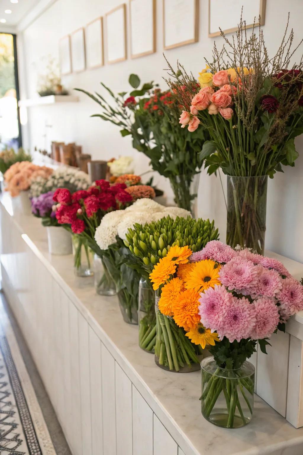 Seasonal blooms ensure vibrant and fresh arrangements.