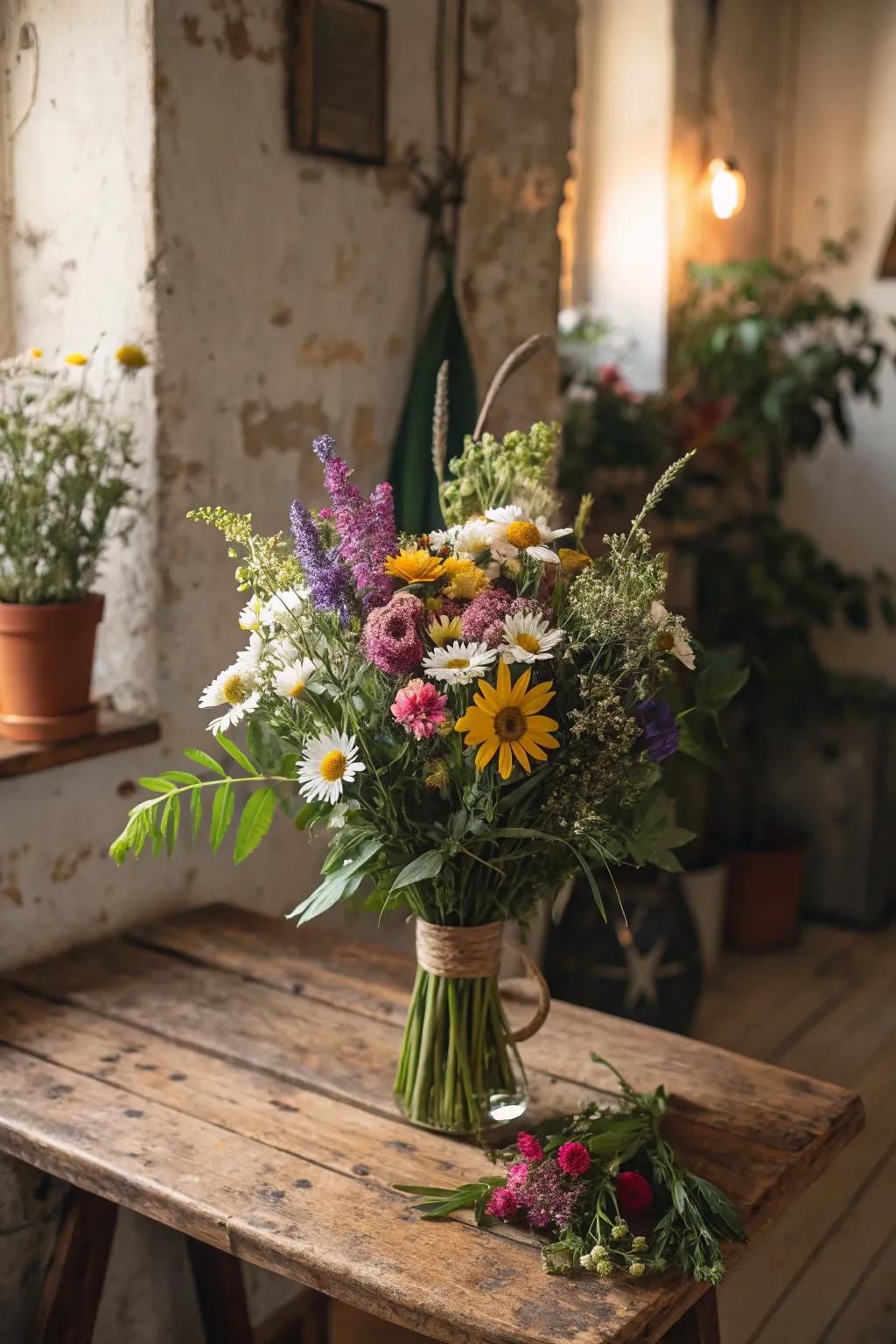 A whimsical meadow bloom bouquet that brings the charm of the outdoors inside.