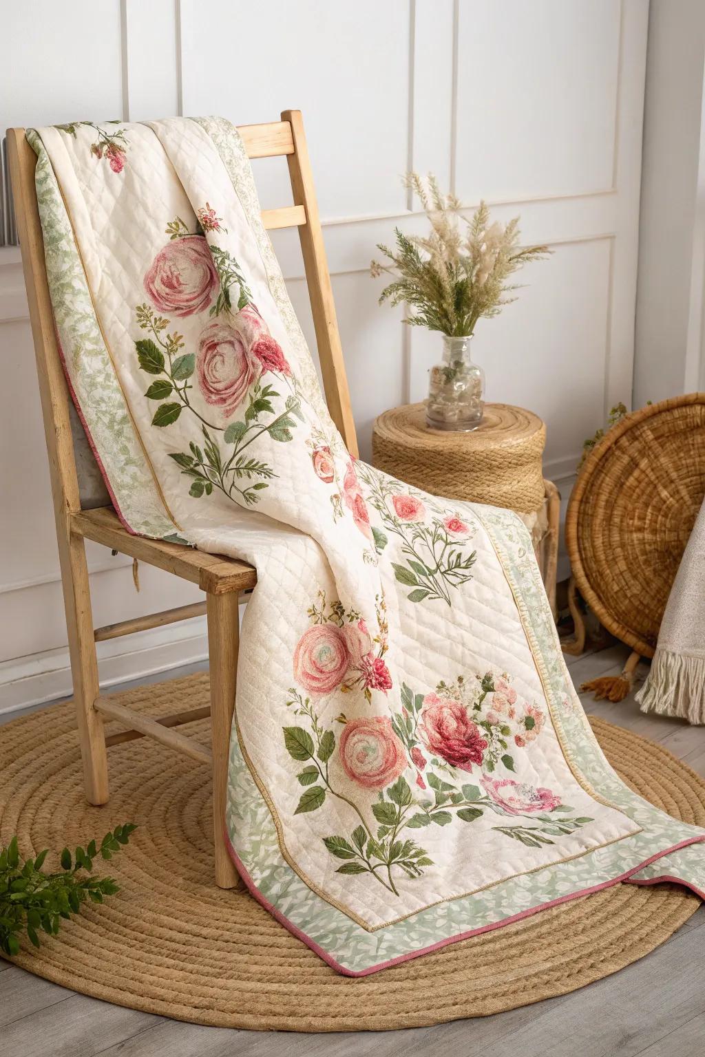 Envelop yourself in the sentimental opulence of a Peony Parade quilt where simplicity converges with the allure of nature.