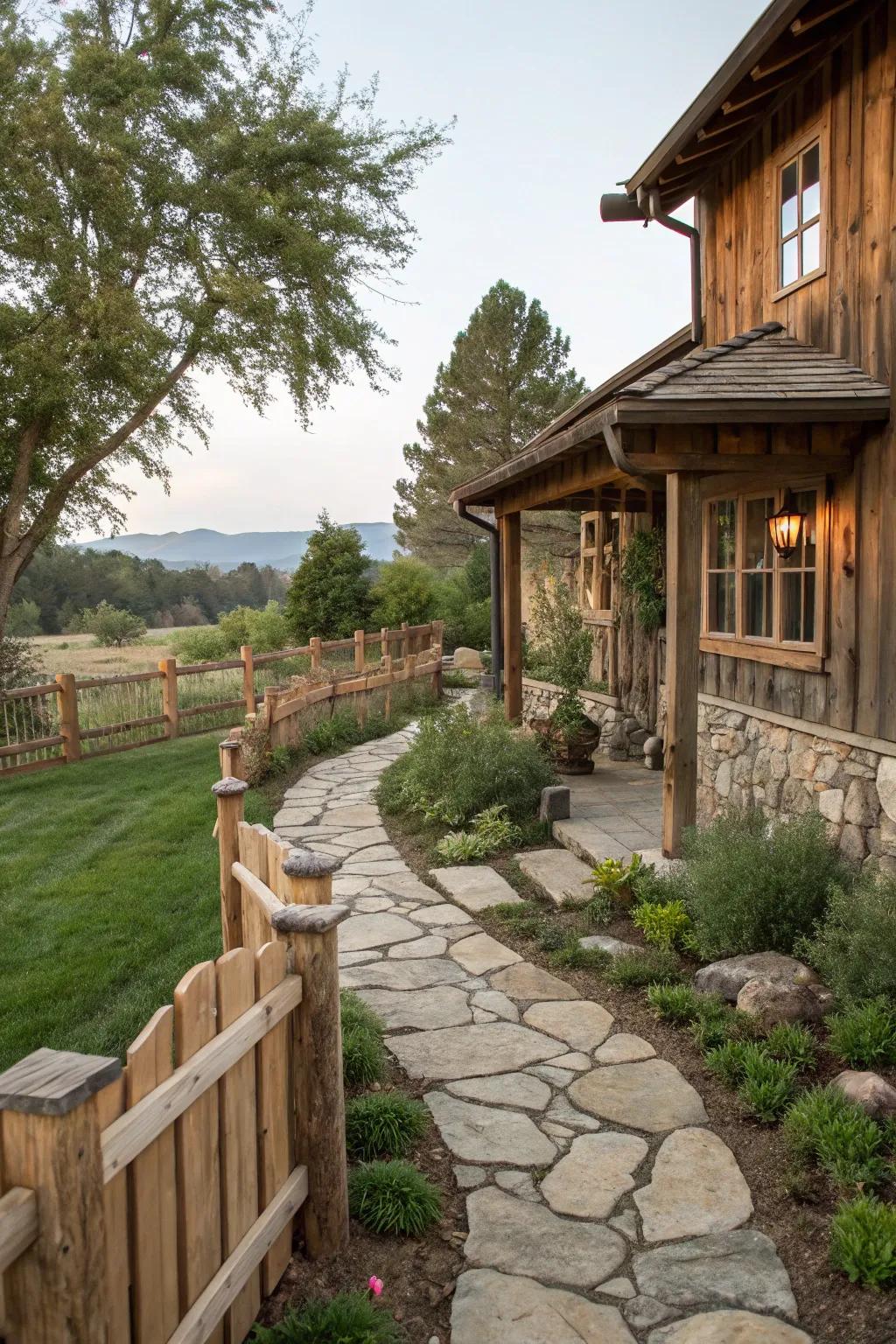 Aged materials add warmth and character.