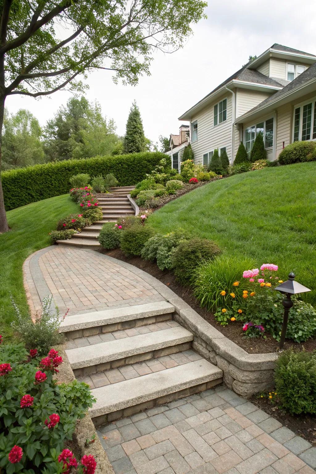 Raised stone treads introduce depth and utility.