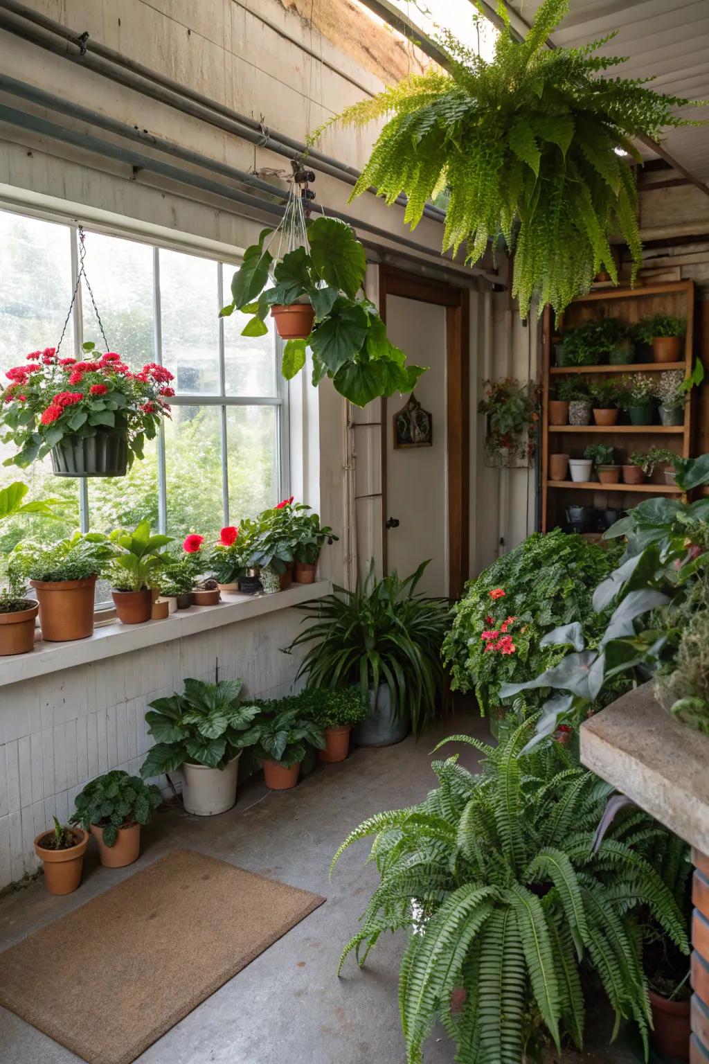Interior greenery purifies air and contributes serenity.