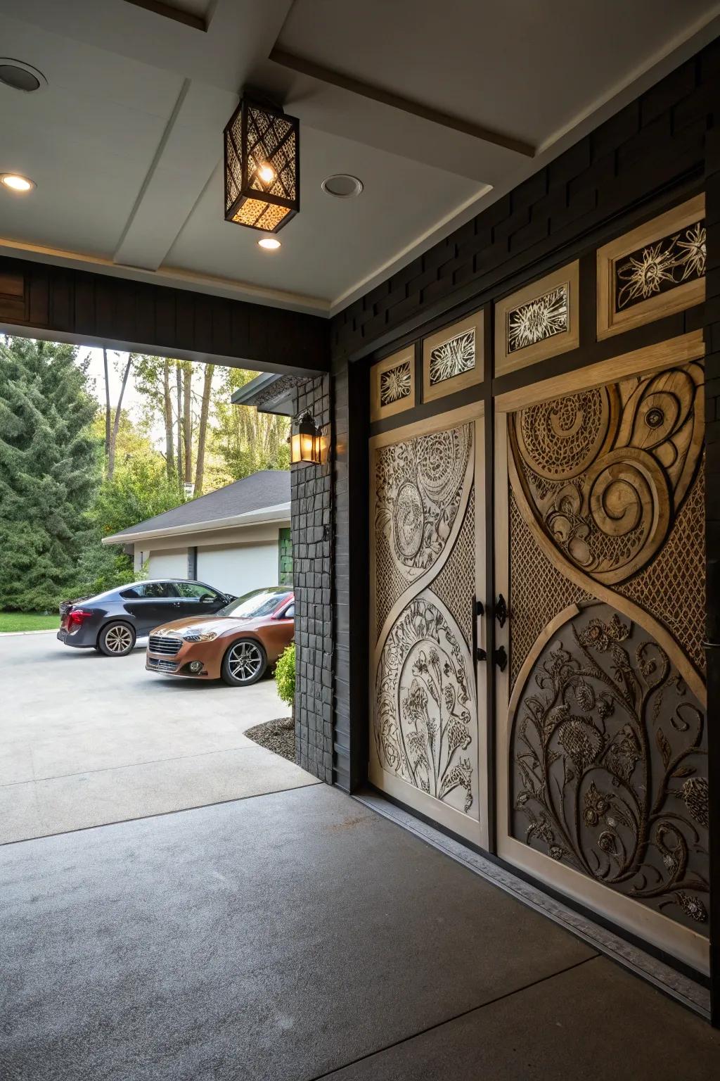 Tailored garage entrances displaying intricate patterns that elevate the design.