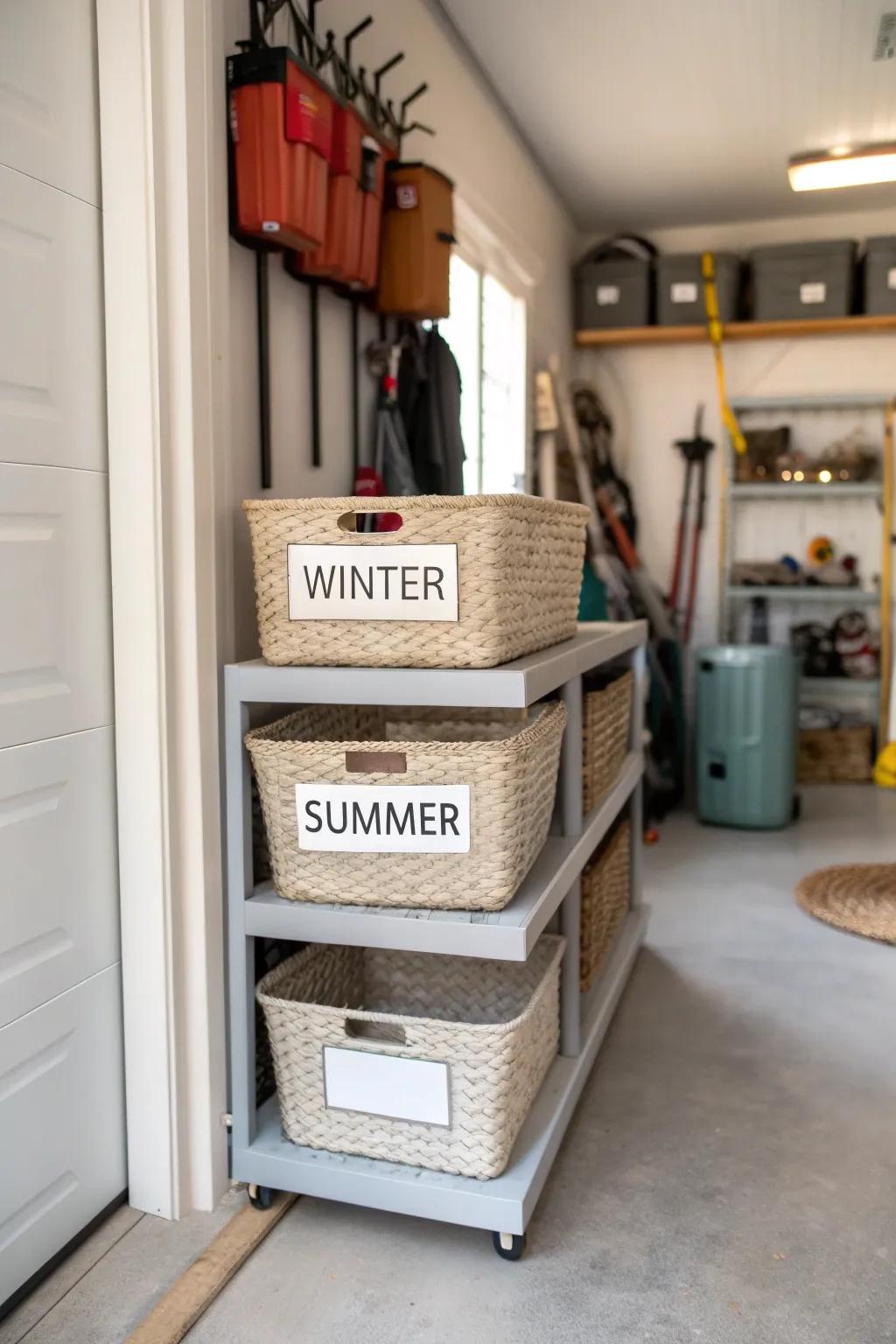 Seasonal storage methods maintain your mudroom's organization and efficiency.