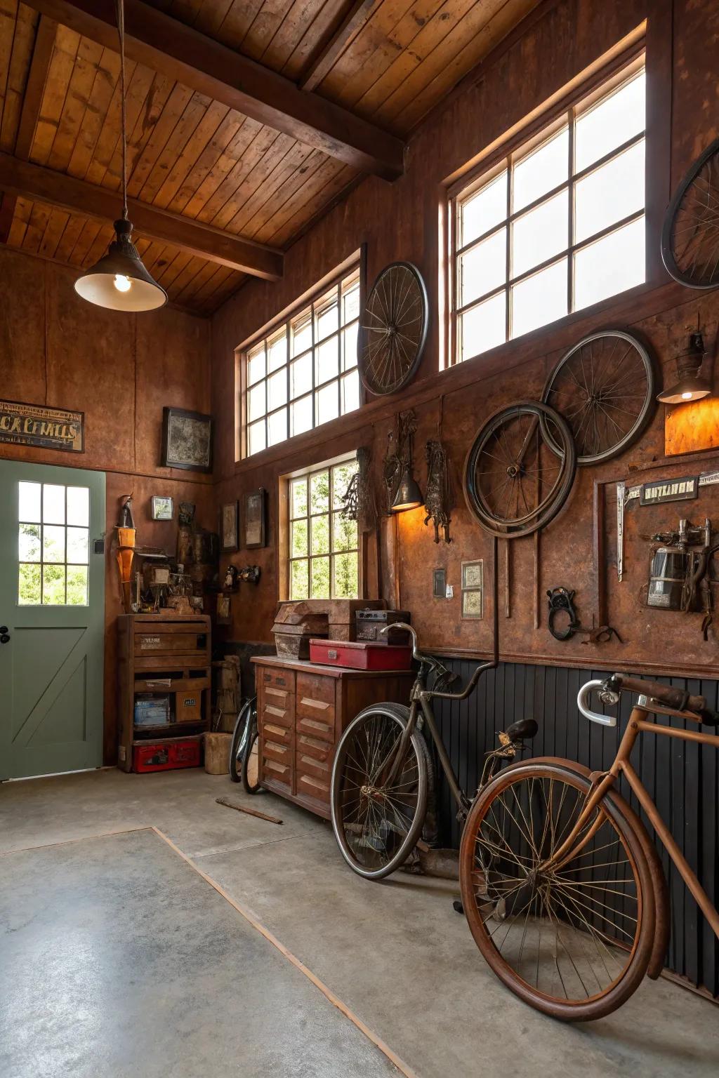 Copper tones bring warmth and rustic charm to your garage.