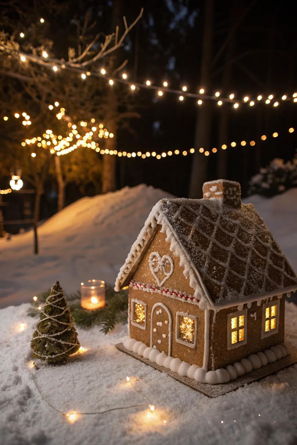 Edible glitter makes gingerbread roofs twinkle and shine.