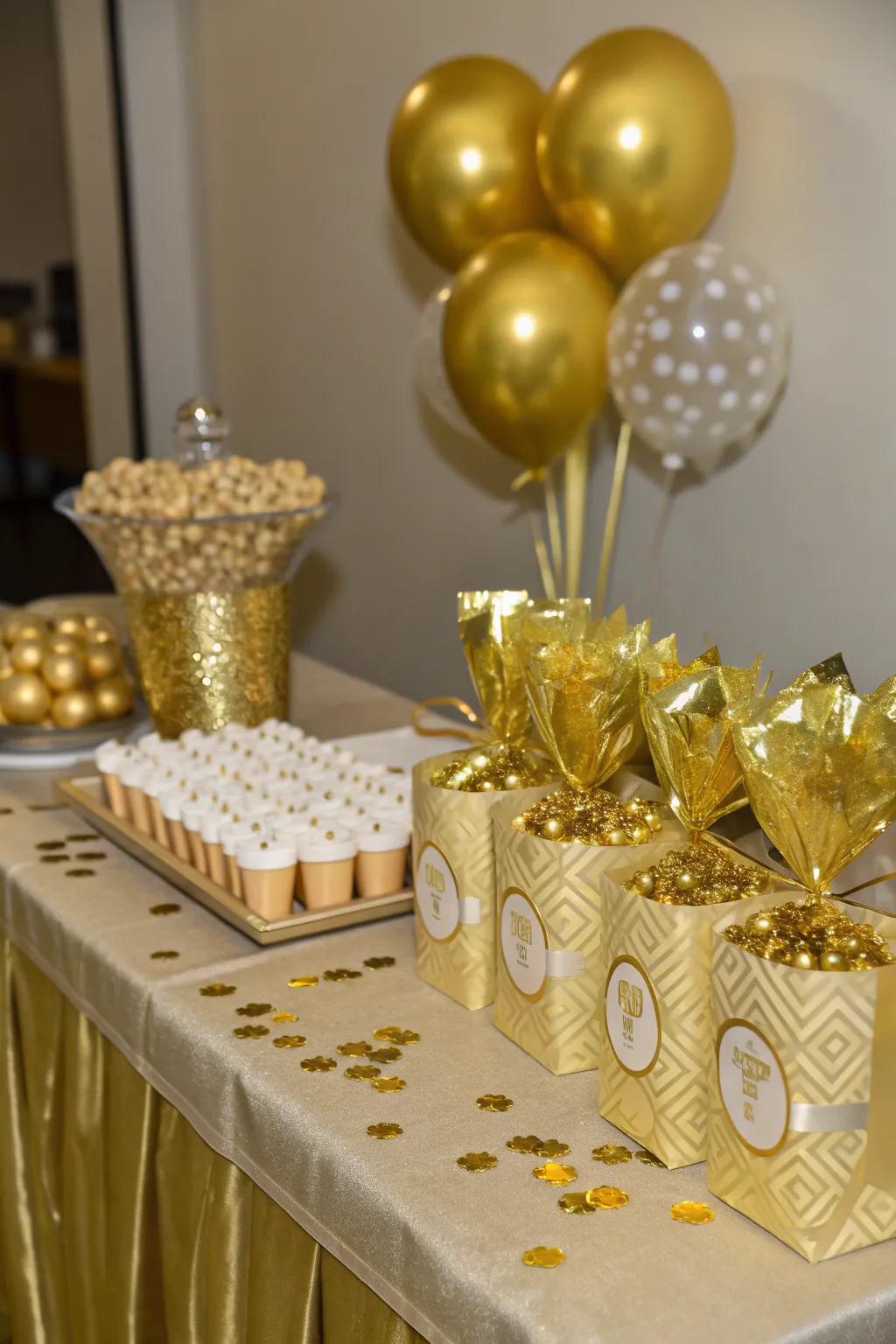 Gleaming-themed party tokens are a thoughtful method to thank attendees.