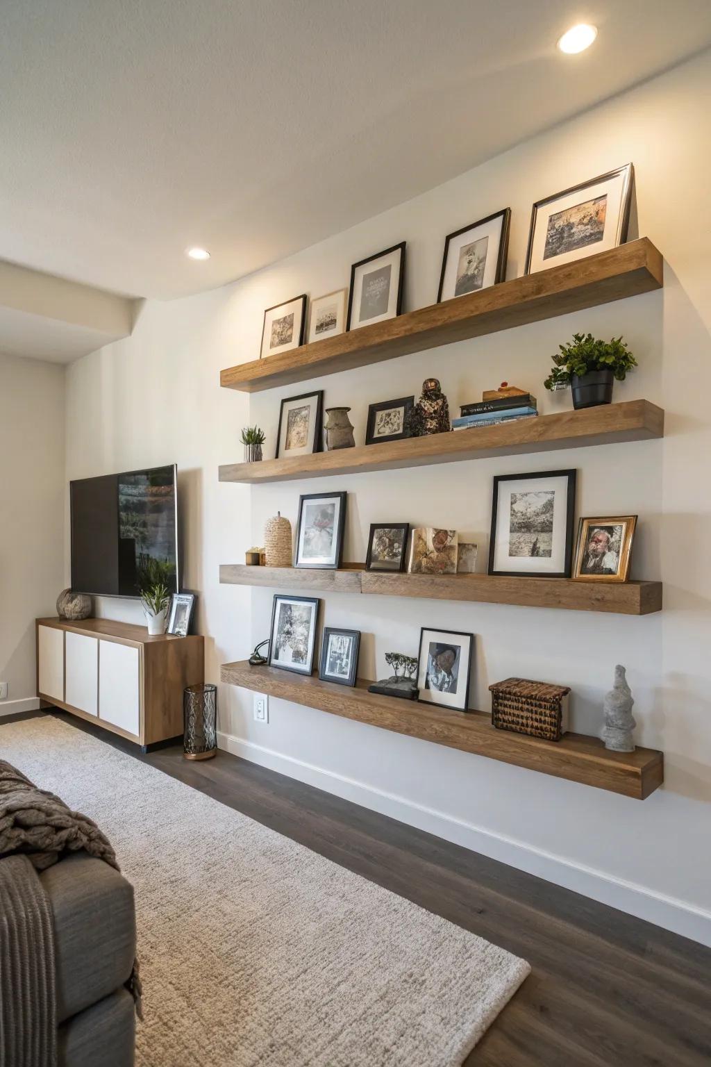 Wall ledges offer a polished, contemporary way to display memories.