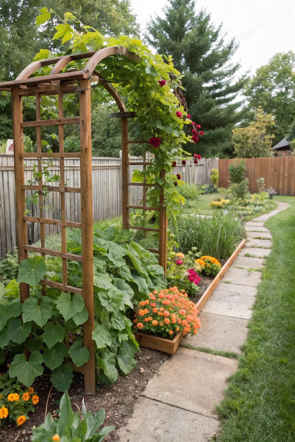 Mobile trellises offer maneuverability and adjustability for shifting garden designs.