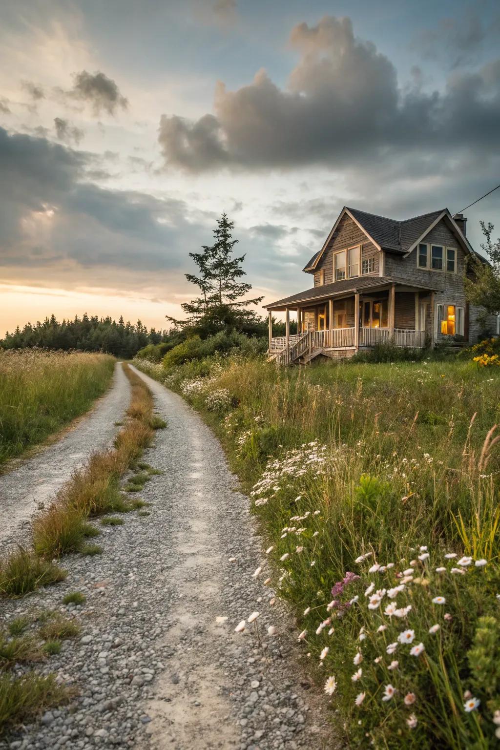 A welcoming chippings driveway with natural charm.