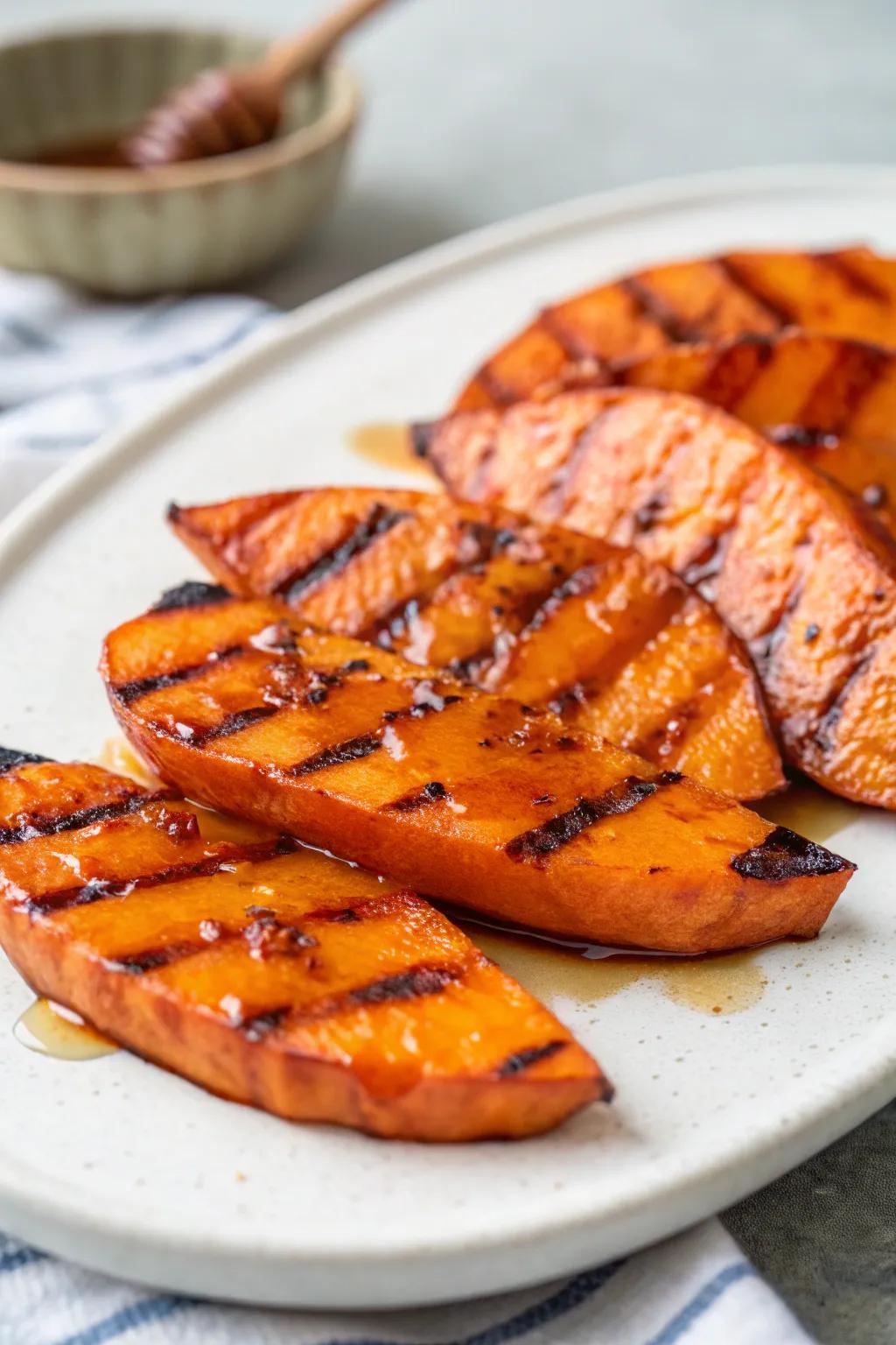 Sizzled yams present a sweet and savory taste.