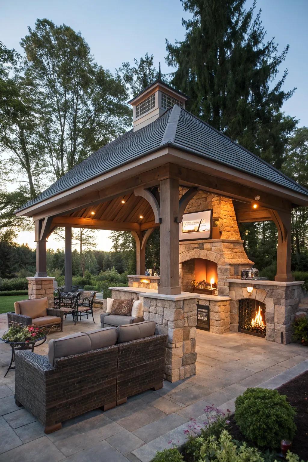 Gather around a toasty brazier with an inviting structure design.