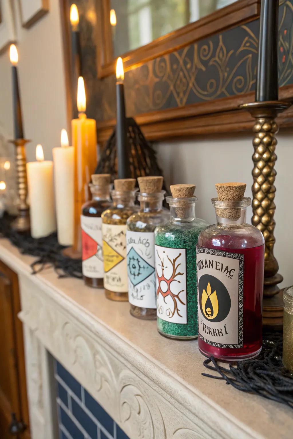 Elixir vessels contribute a whimsical, enchantress-like element.