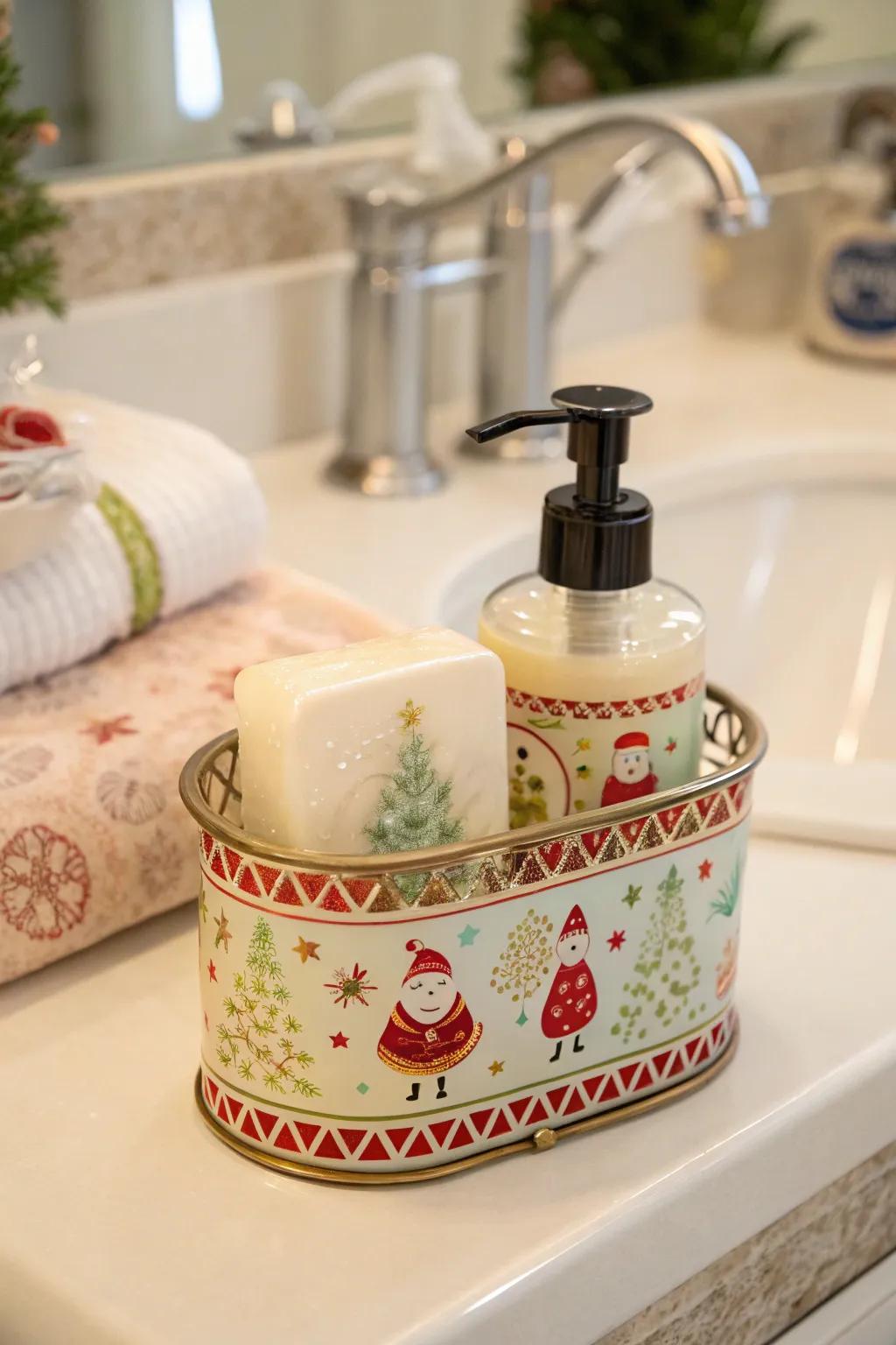 A holiday season soap holder for a practical and ornamental touch