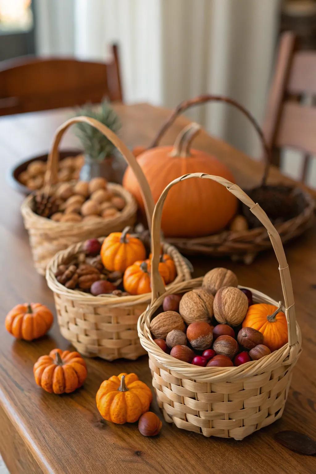 Thoughtful diminutive harvest hampers as celebration favors.