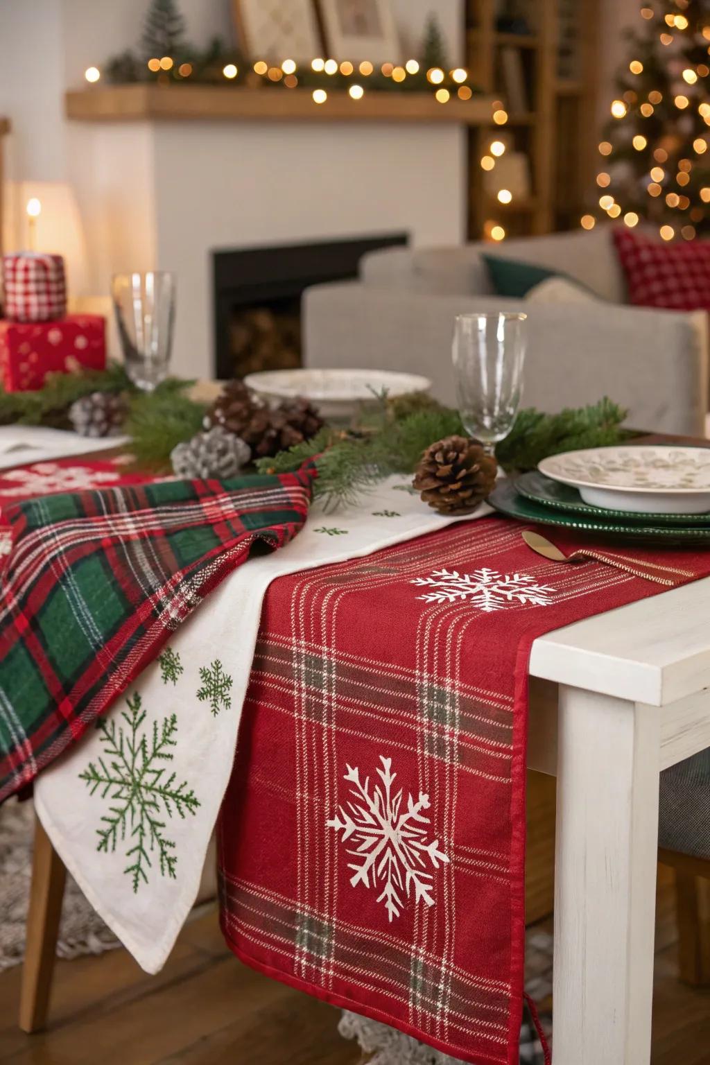 Seasonal textiles like checked add festive flair to your meal space.