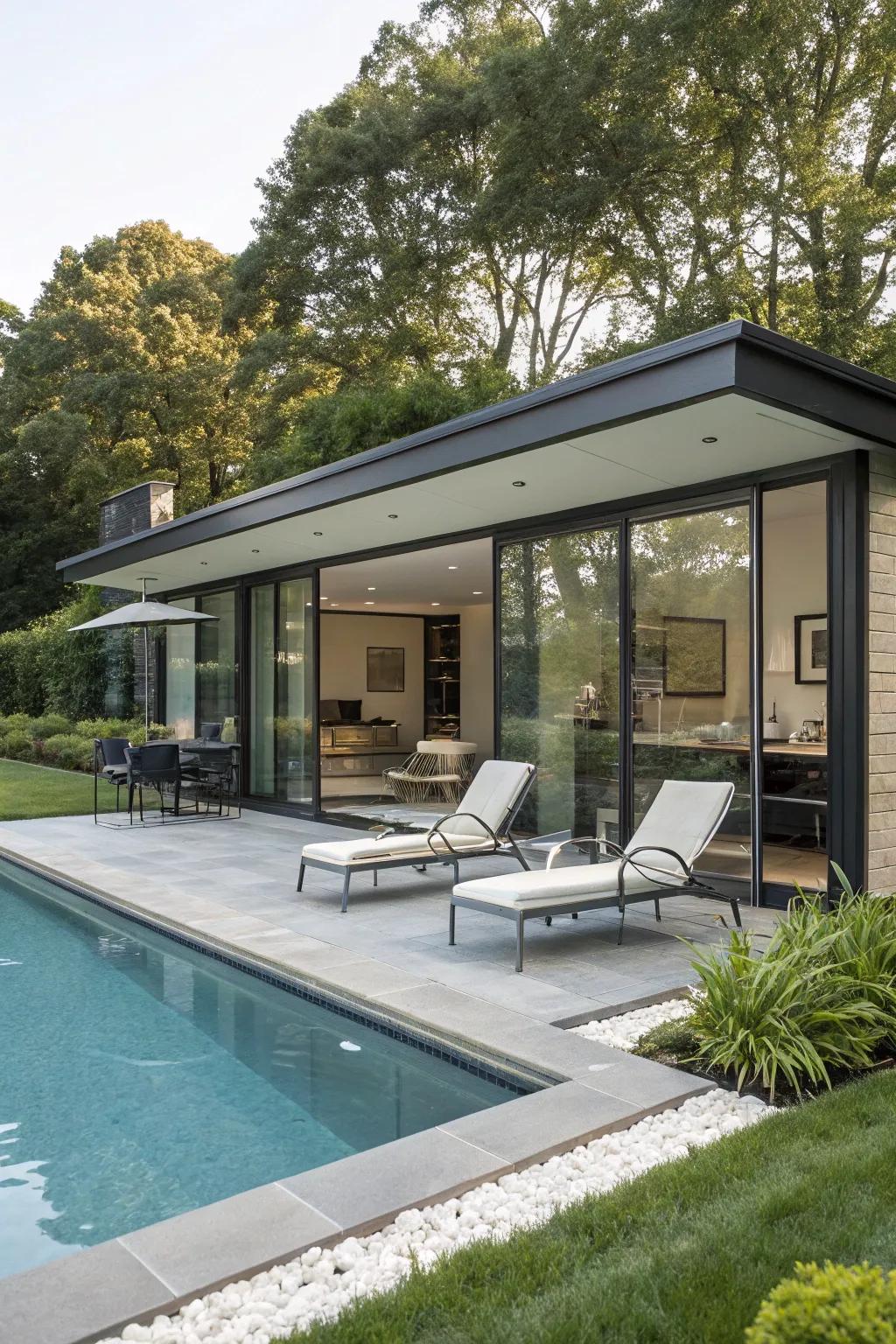 A luxurious pool house that’s perfect for entertaining.