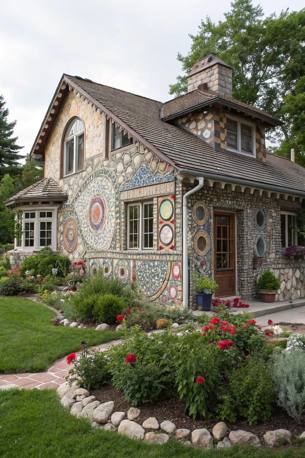 An artistic rock mosaic adding personality to the home.