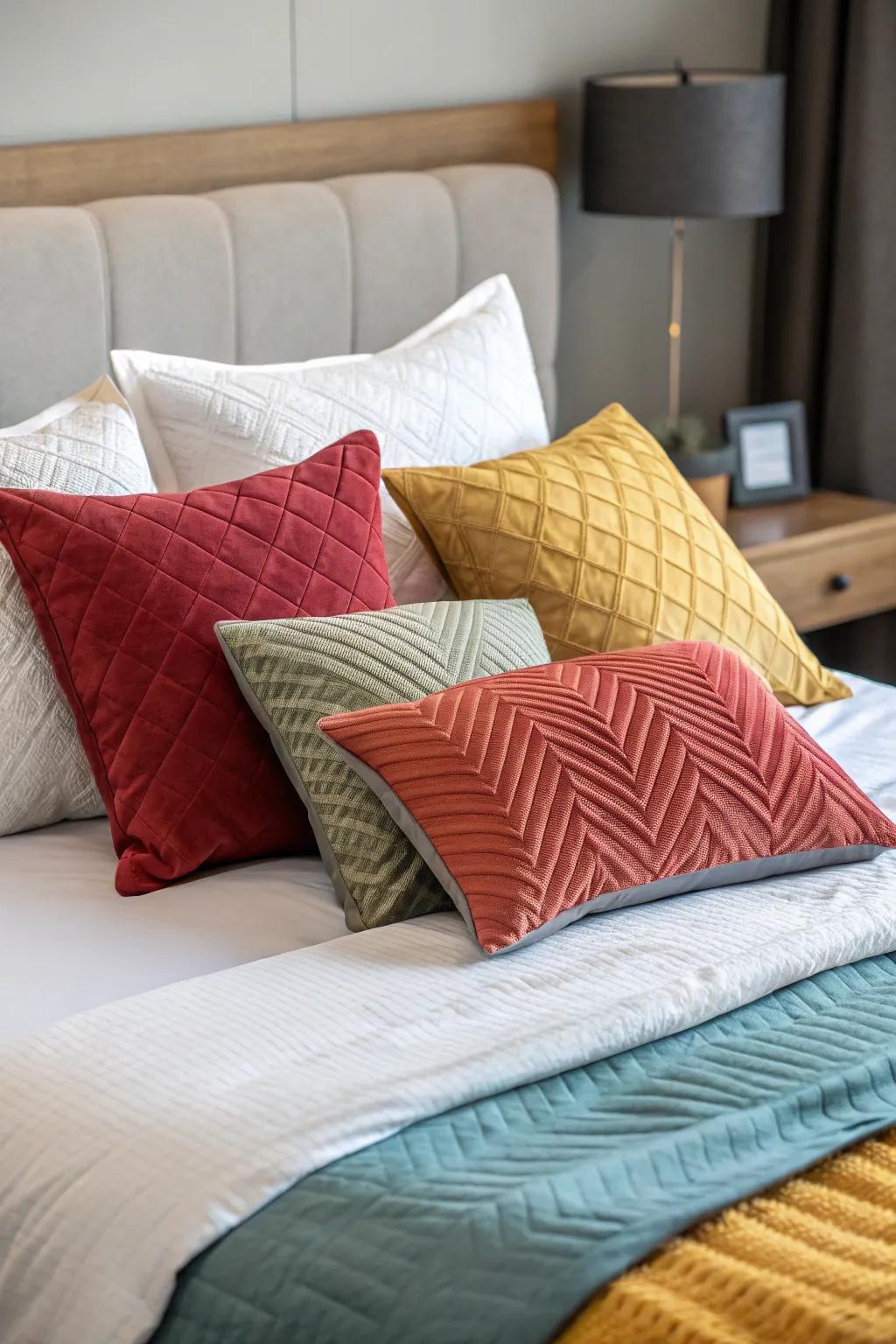 Asymmetry gives a modern twist to traditional bed styling.