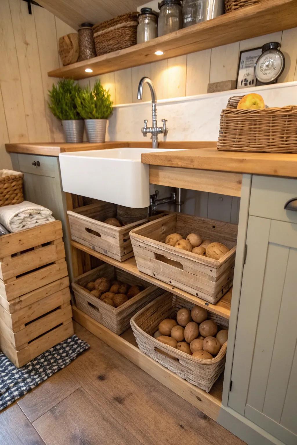 Under-sink space used for spuds.