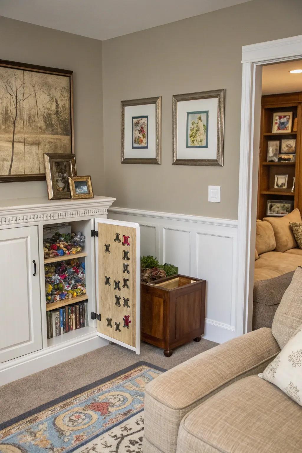 Secret wall storage keeps puzzles unseen, yet accessible.