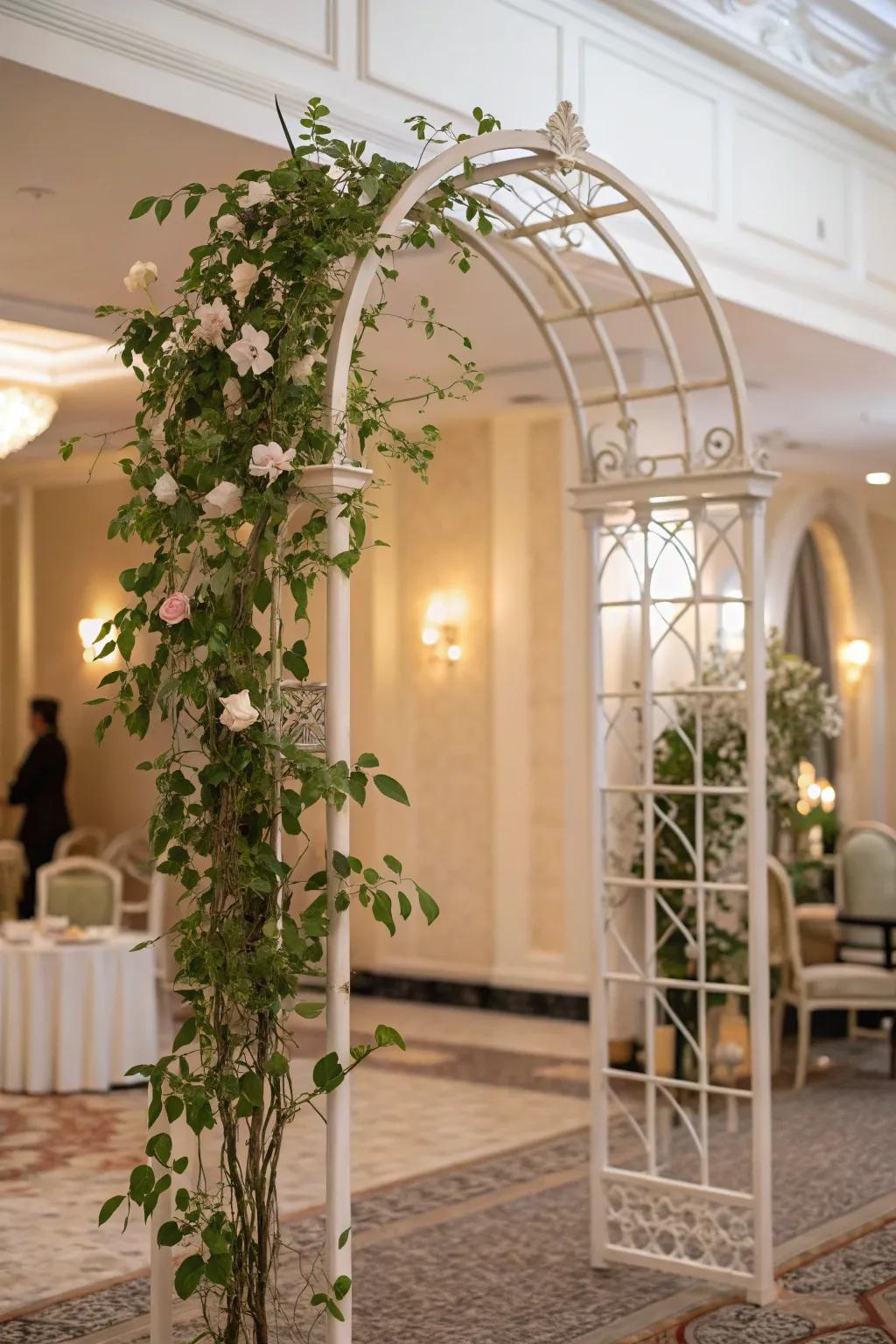 A sophisticated interior showcases a Sweetheart plant on a refined gateway trellis.
