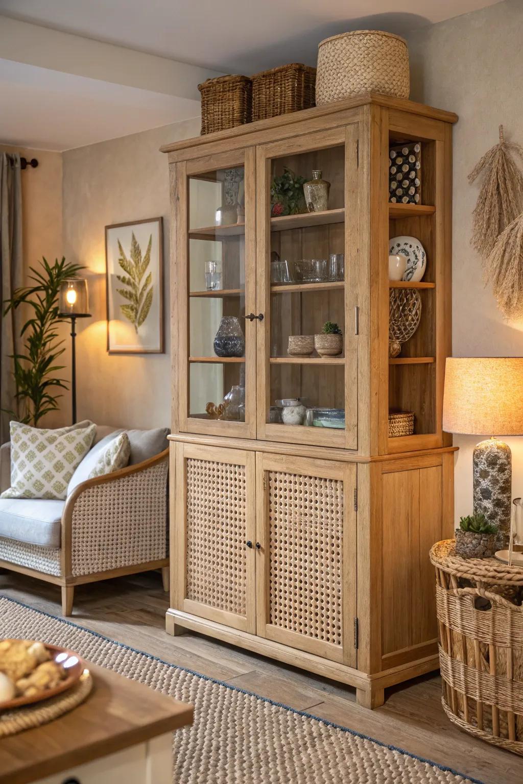 Inviting textures bring depth and character to this stylish hutch.