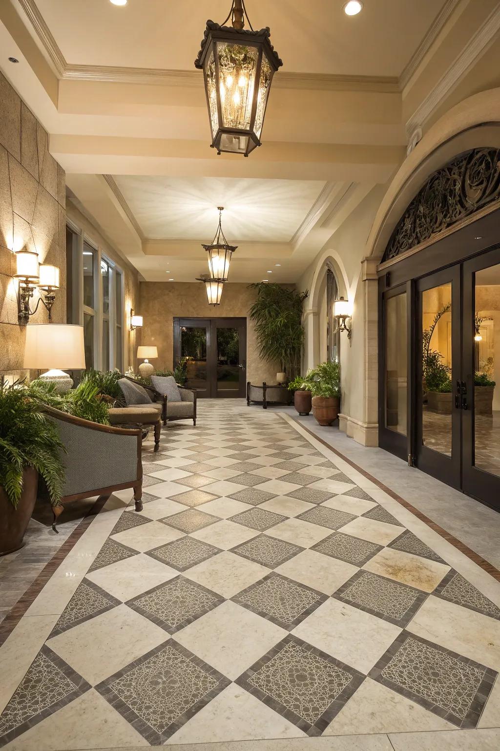 Diamond-cut patterns add sophistication to concrete floors.