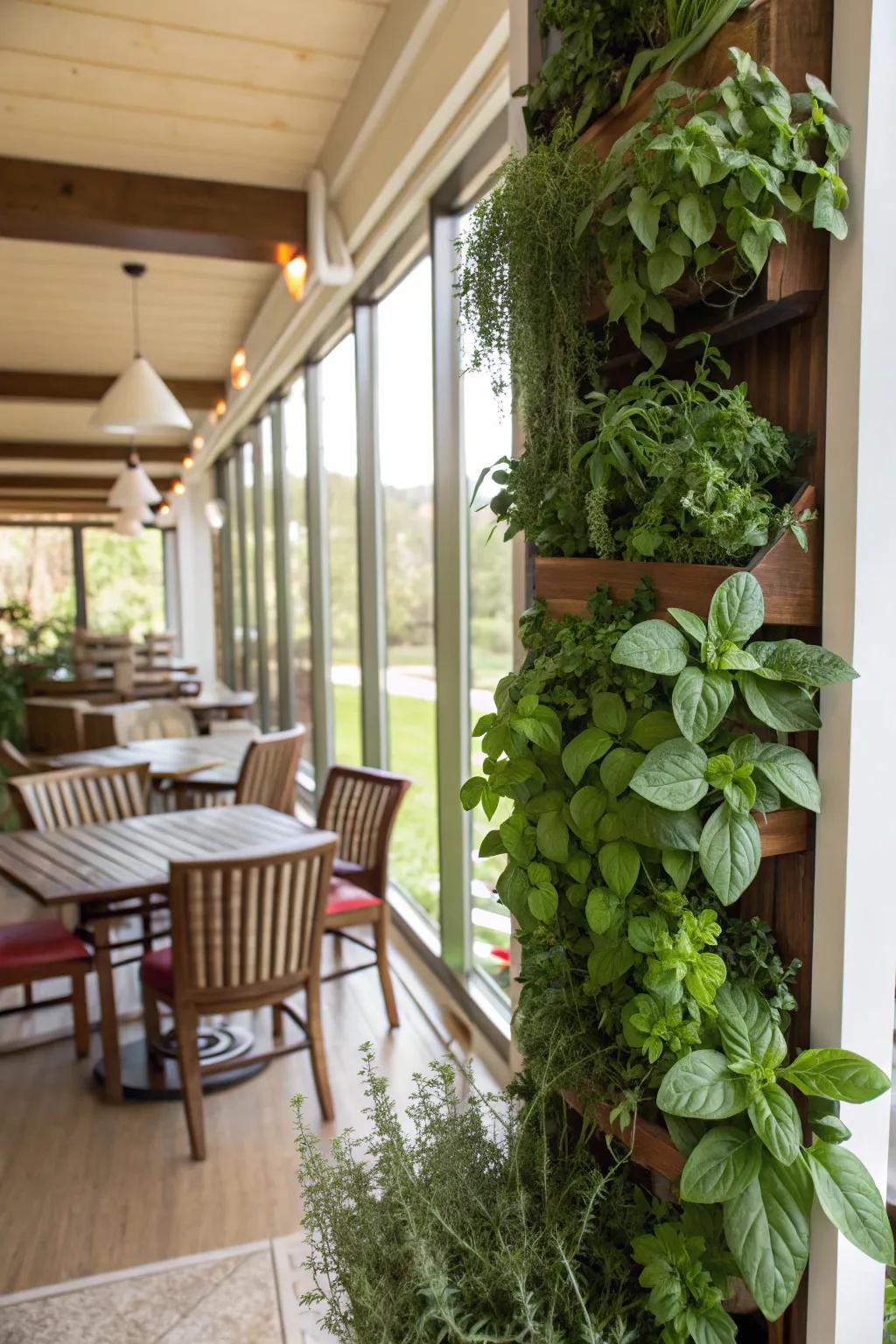 A skyward herb plot injects freshness and flavor into your indoor patio.