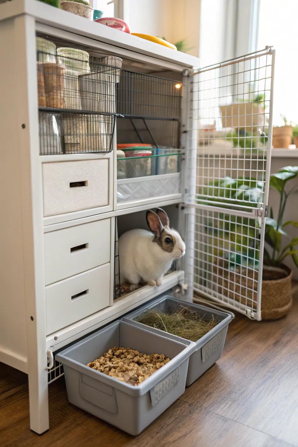 Hidden storage solutions maintain organization and style.