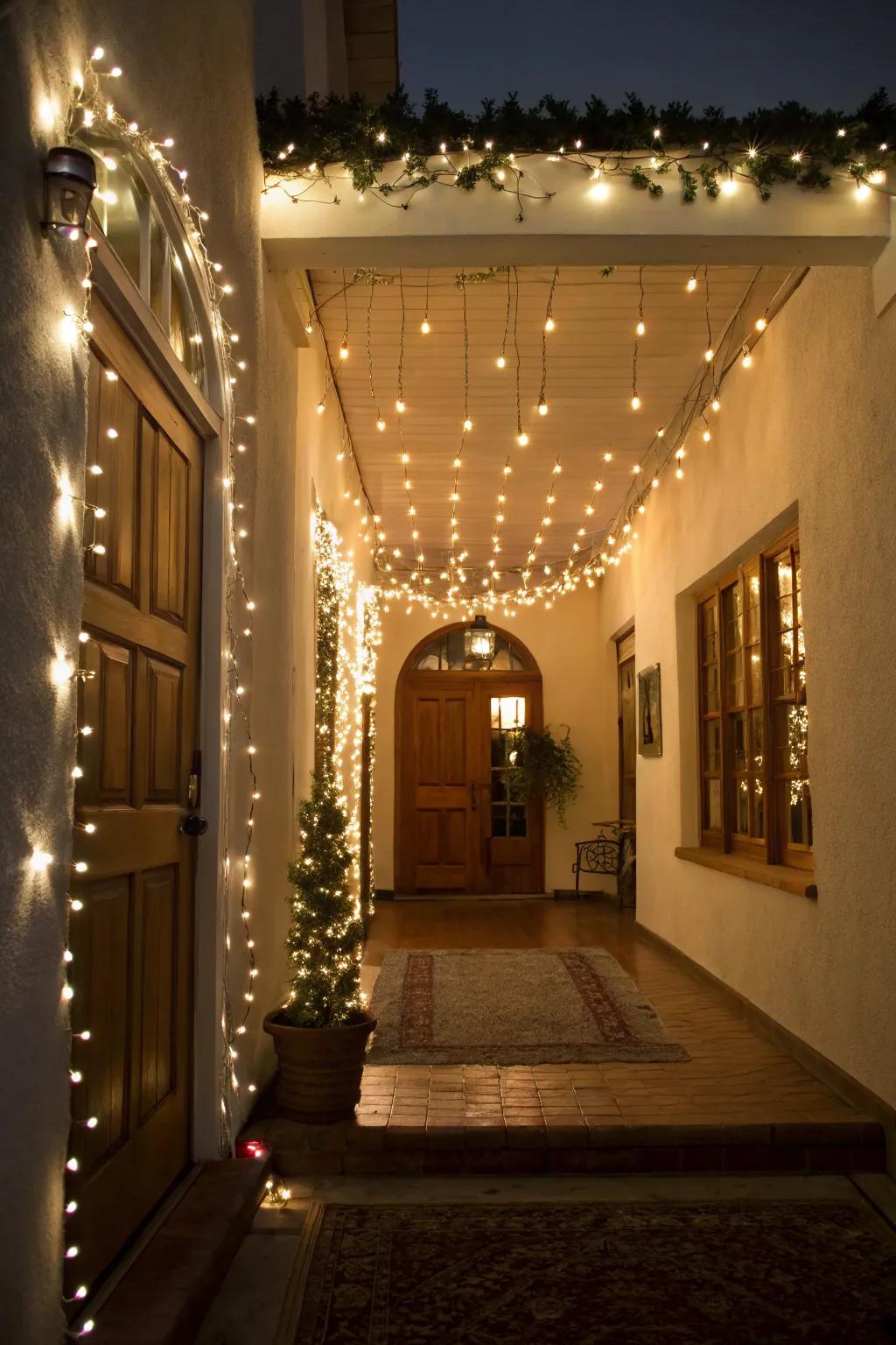 Transform your entryway into a welcoming area with twinkle lights.
