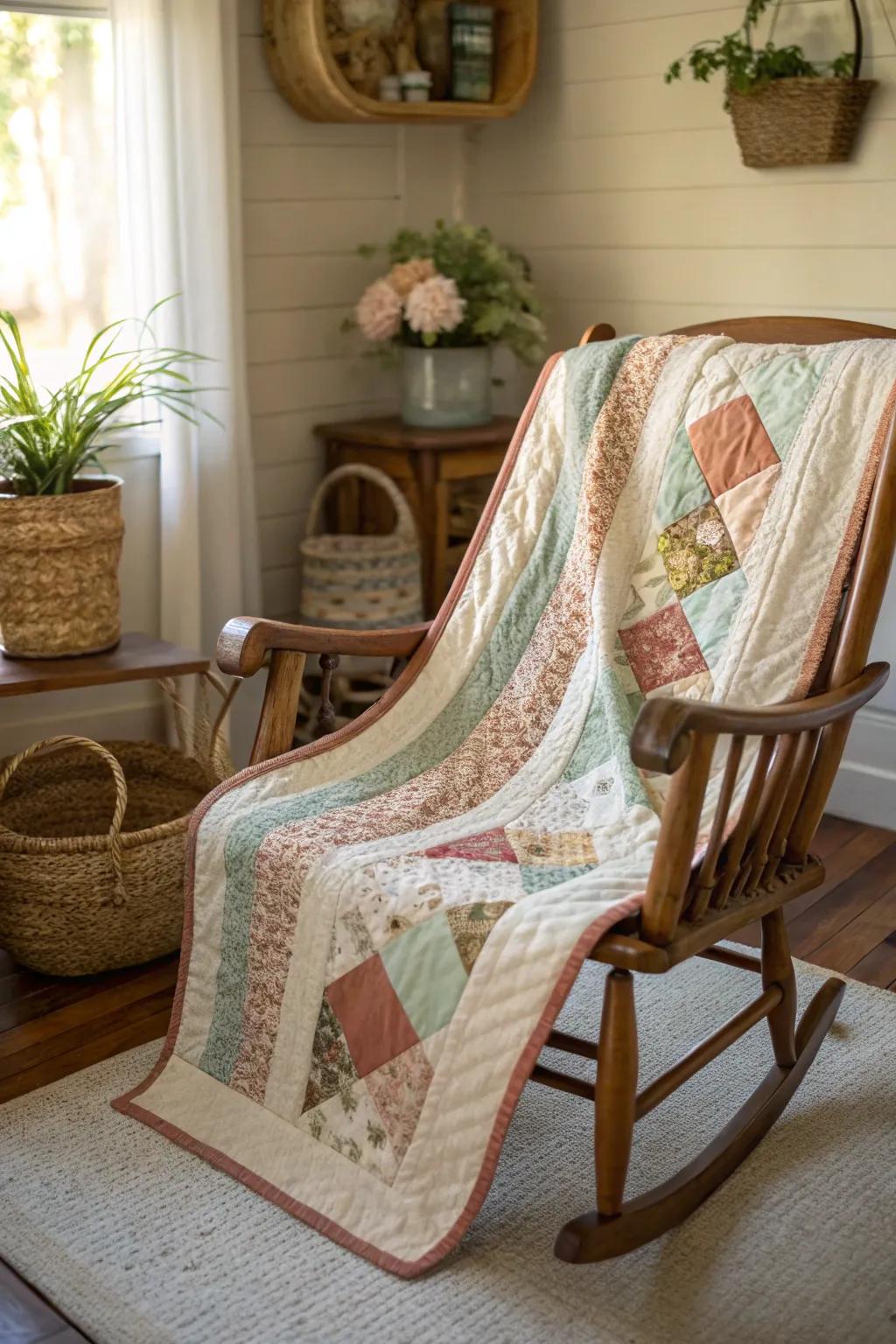 Embrace the warmth of a country escape with this cozy, handcrafted fabric roll quilt.