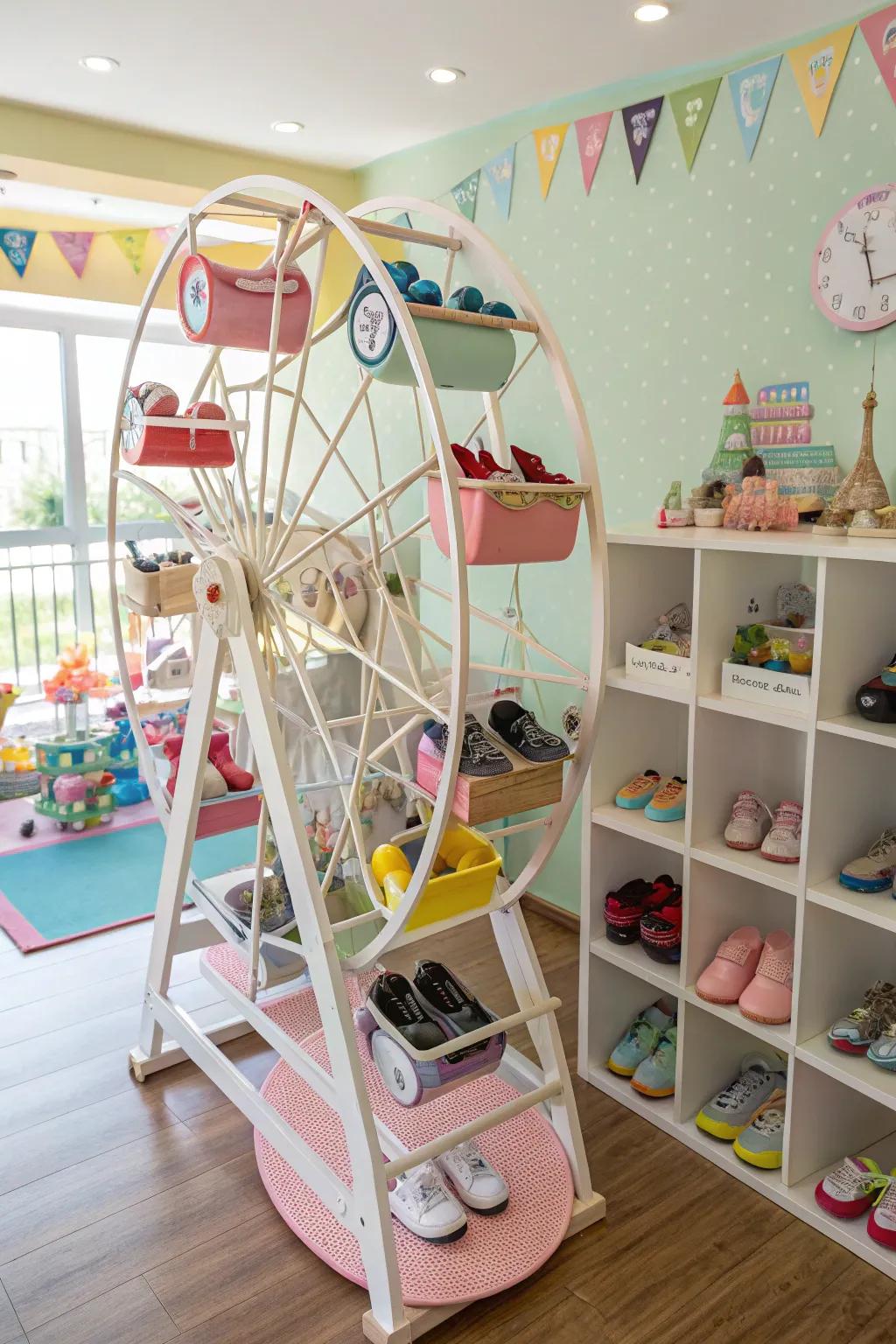 A Ferris wheel adds fun to organization.