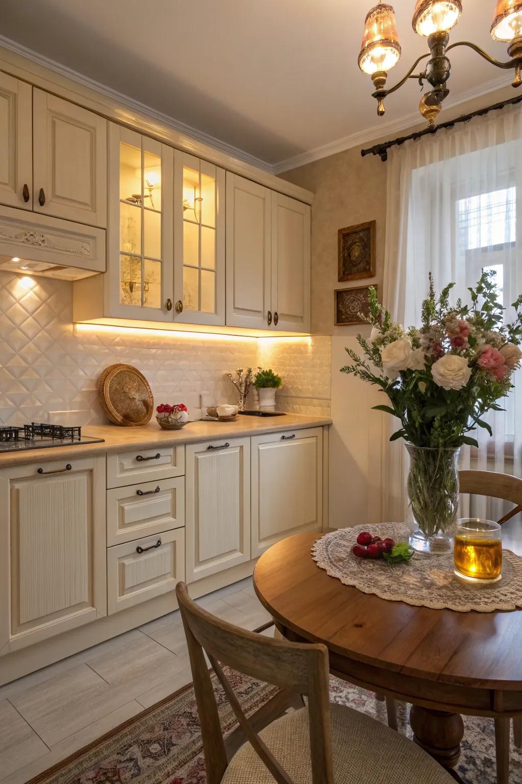 Fawn cabinets provide a comforting and neutral backdrop for any cooking space.