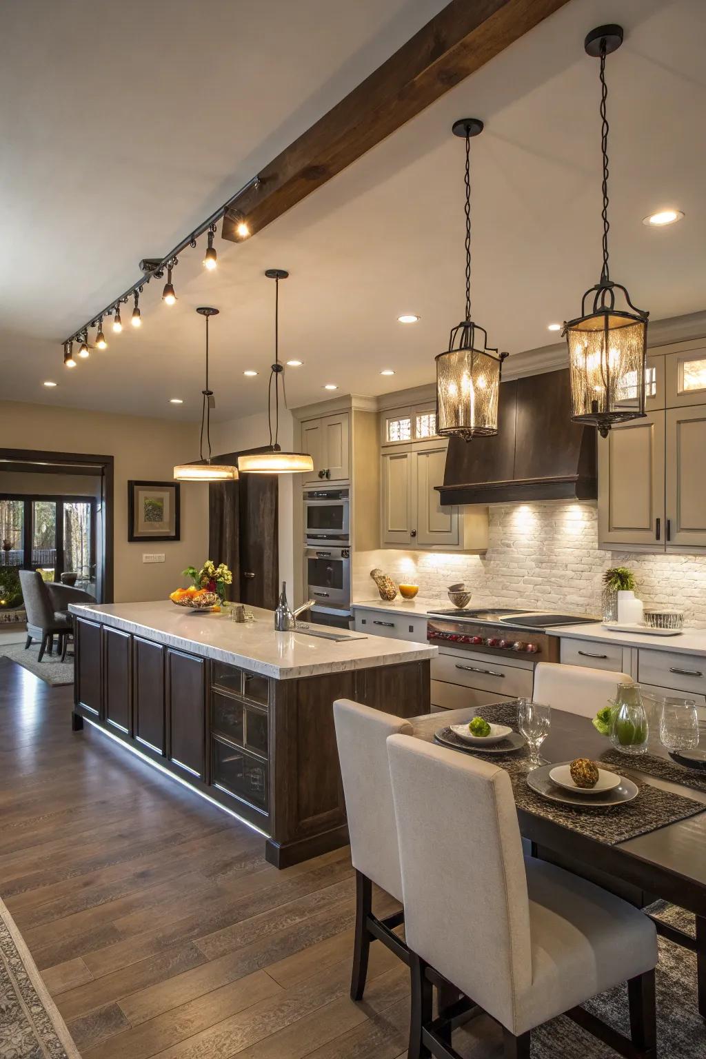 Create depth with layered lighting solutions.