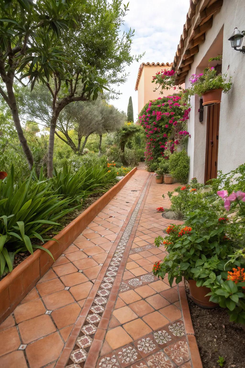 Tile trim adds warmth to gardens.