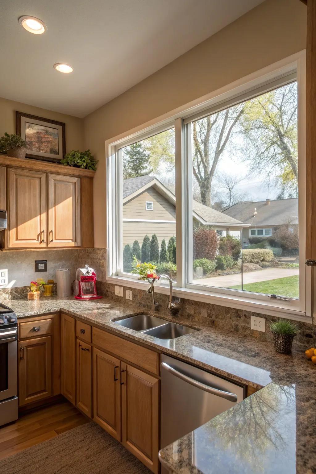 A corner window inside the cooking area getting views from numerous angles.