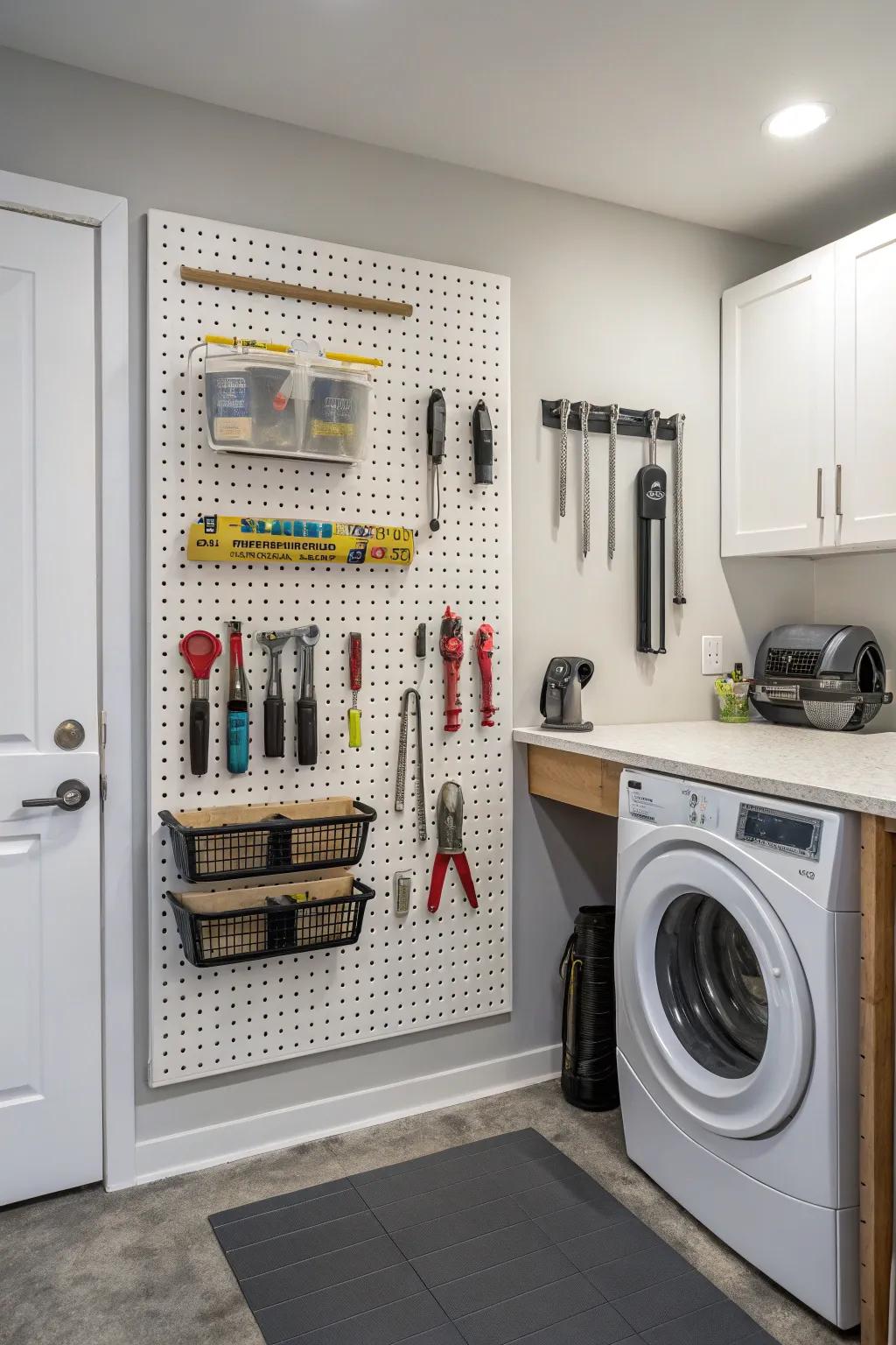 Keep tools handy and organized with a pegboard.