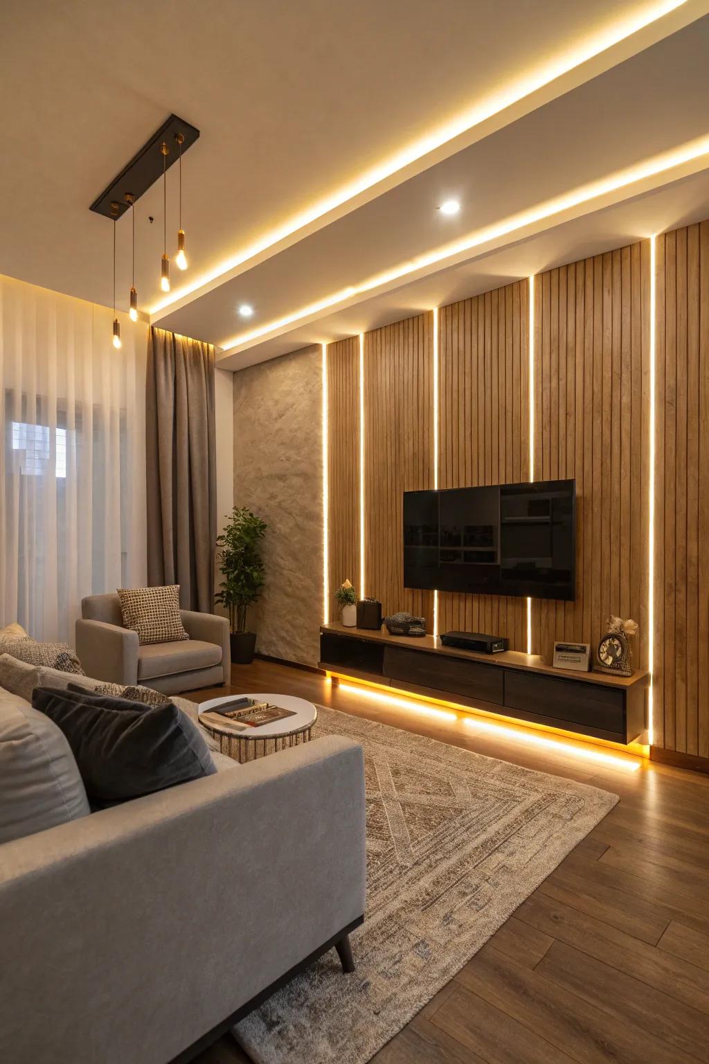 Feature walls that distinguish themselves showcasing LED accents.